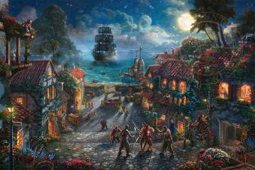 Thomas Kinkade Painting - Piratas del Caribe Thomas Kinkade